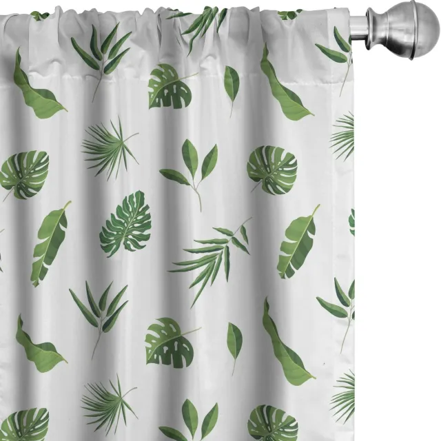 ABAKUHAUS Jungle-Gebladerte Raamgordijnen, Eenvoudige Tropisch Bladeren, Lichtgewicht decoratieve 2-delige set met roedezak, 2 stuks 75 cm B x 175 cm L, Groen en wit