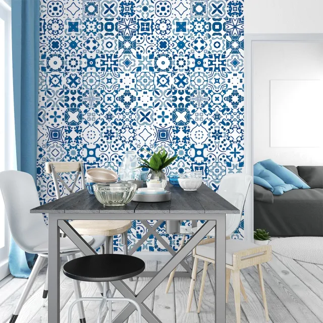 Ambiance Sticker Zelfklevende tegelmuurstickers voor keuken en badkamer - 30 cementtegelstickers, Azulejos Rifisio - 30 stickers, 10x10cm Multi color