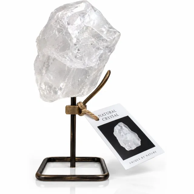 S4H Bergkristal op Metalen Standaard – Ruwe Natuurlijke Edelsteen – Luxe Kristal Decoratie – Uniek Natuurproduct voor Interieur & Cadeau