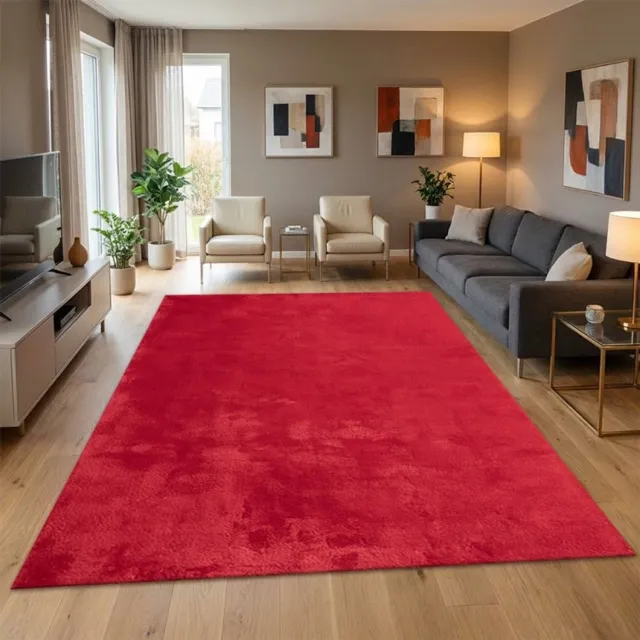 TapisTrend Harig tapijt Rood 60x110 cm Effen, wasbaar, antislip vloerkleed met een zachte pool van 19 mm voor de woonkamer, slaapkamer en eetkamer