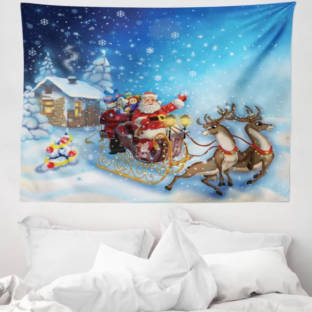 ABAKUHAUS Kersttapijt, Kerstman in een arrenslee Speelgoed gemaakt van zachte microvezelstof, wasbaar zonder vervagend digitaal print, 150 x 110 cm, marineblauw