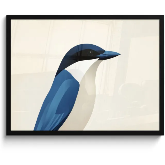 FrameYourWall Poster in lijst - Fotolijst 70x50 cm - Posters - Illustratie - Blauw - Vogel - Posterlijst zwart - Decoratie - Wanddecoratie woonkamer - Muurdecoratie slaapkamer
