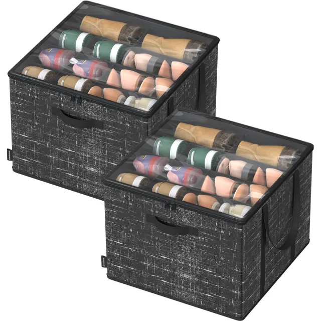 Songmics Schoenendoos - Schoenorganizer 2-Delig - Voor Maximaal 16 Paar Schoenen - Met Handgrepen Zwart