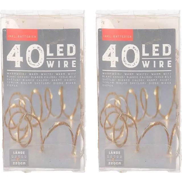 Anna's Collection Bellatio Decorations Kerstverlichting - 2x - warmt wit - op batterij - 220 cm - lichtsnoeren kerstversiering