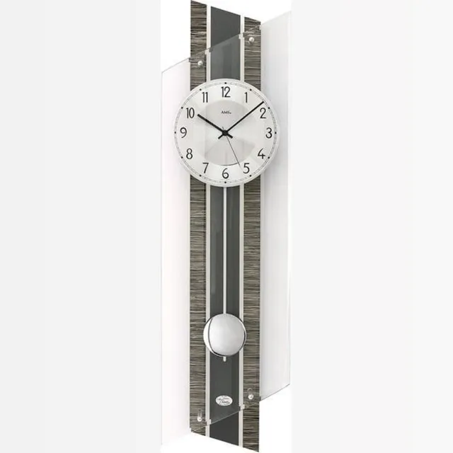 AMS 5300Q wandklok met slinger gefacetteerd en alu-antraciet ingelegd Grijs