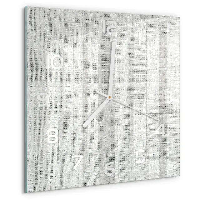 TULUP Wandklok - Wit linnen canvas Klok Glas Met Opdruk - 30x30 cm - Wit Moderne Wandklok Glas - Witte handen - Vierkante Klok - Decoratieve Glazen Klok - Glazen Wandklok Design