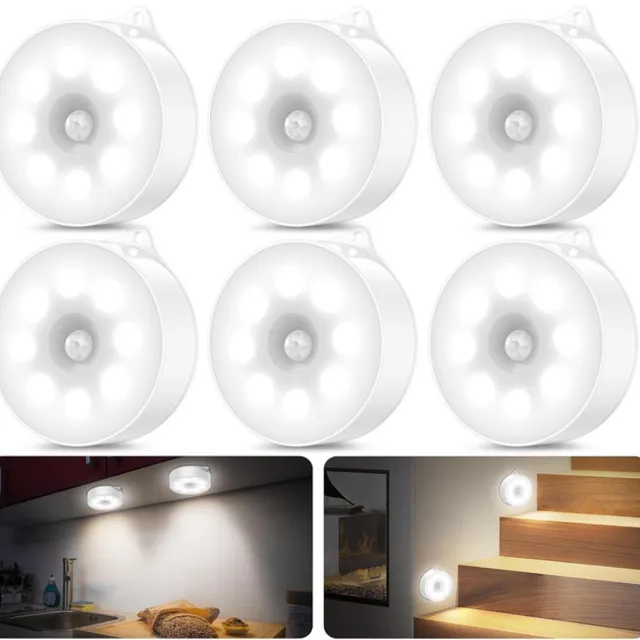 longziming 6*LED Nachtlamp met Bewegingssensor – Automatisch Aan/Uit – Zacht Warm Licht – Magnetisch & 3M Bevestiging Wit