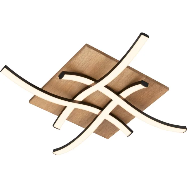 Briloner Vinka - LED Plafonniére - met houtdecor - waveform - warm wit licht - 47,5 x 47,5 x 8,5 cm zwart