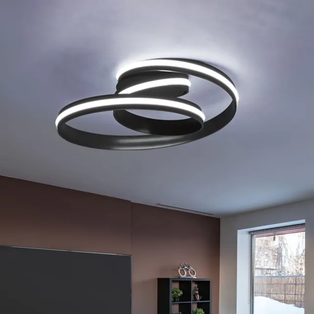 Wofi LED plafondlamp dimbaar moderne woonkamerlamp plafondringen zwart, 3-traps dimmer via wandschakelaar, 32W 2100lm 3000K, DxH 40x25 cm Wofi
