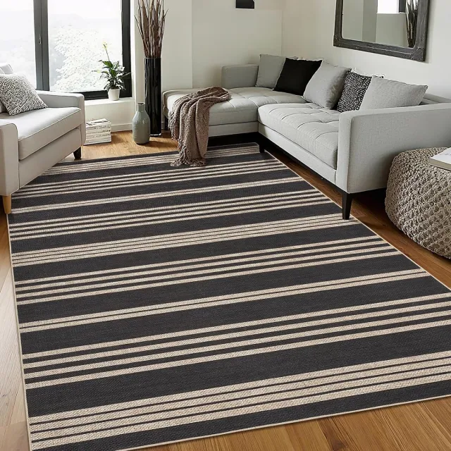 Triumpunpre Vloerkleed Modern Linnen Look Zwart Wit 200x290 cm Wasbaar Opvouwbaar Woonkamer