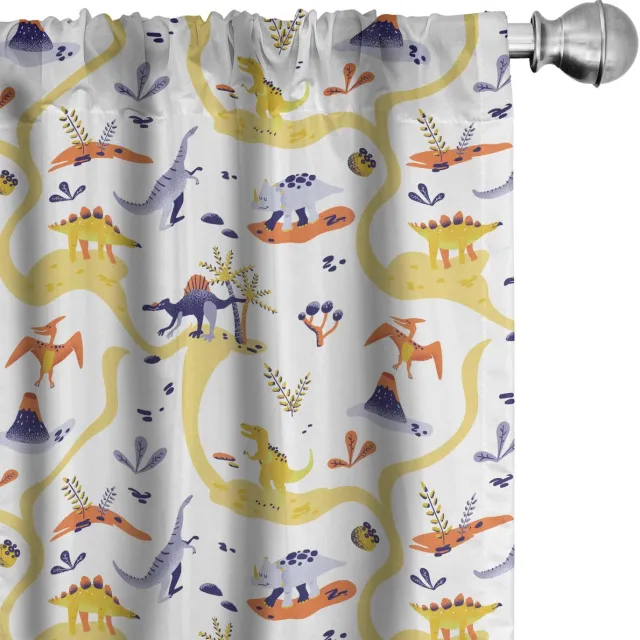 ABAKUHAUS Dino Gordijnen – 2x75x225 cm – Mikrofaser, halfduistering Wit Multicolor