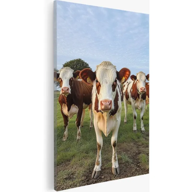 Saammp Canvas Schilderij - Koeien - Nederland - Dieren - Natuur - 100x150 - Foto op canvas - Wanddecoratie - Muurdecoratie Woonkamer - Slaapkamer decoratie - Canvas Print Multicolor