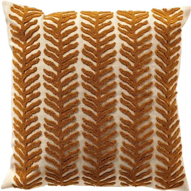 Dutch Decor ALTLAS - sierkussen 45x45 cm - getuft bladpatroon - Buckhorn Brown - bruin, beige - Inclusief binnenkussen - Luxe kussens voor woonkamer & bank Okergeel