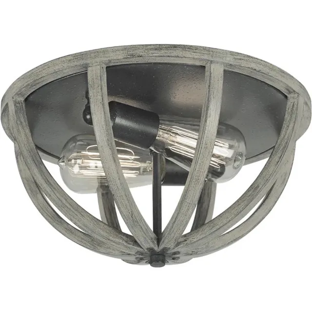Feiss LED Plafondlamp Allier | 2X E27 Max 60W | Dimbaar | Weathered Oak Wood/Antique Forged Iron Geen