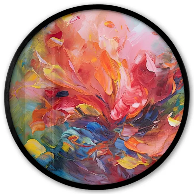 FrameYourWall Poster in lijst Rond - Fotolijst 40x40 cm - Posters - Olieverf - Kunst - Abstract - Kleurrijk - Ronde posterlijst zwart - Decoratie - Wanddecoratie woonkamer - Muurdecoratie slaapkamer