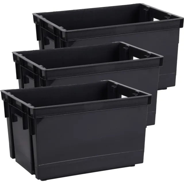 EDA Opbergbox/opbergkrat 20 L - 3x - zwart - kunststof - 39 x 29 x 23 - stapelbaar/nestbaar