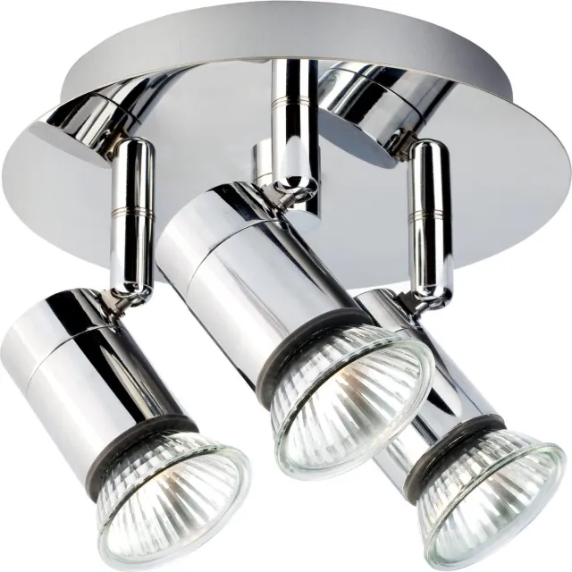 Fantasia Rivera ronde plafondlamp chroom, 3 richtbare GU10 LED-spots 5W, 400 lumen, 2700K, dimbaar, IP44
