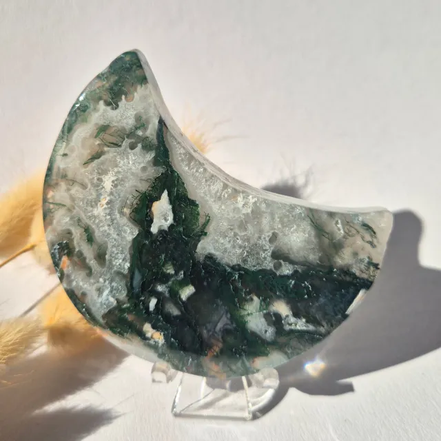 Moonlight Gemstones Edelsteen Mosagaat Maan op Standaard (Druzy & Patronen) Agaat - #313 10-12cm Meerkleurig