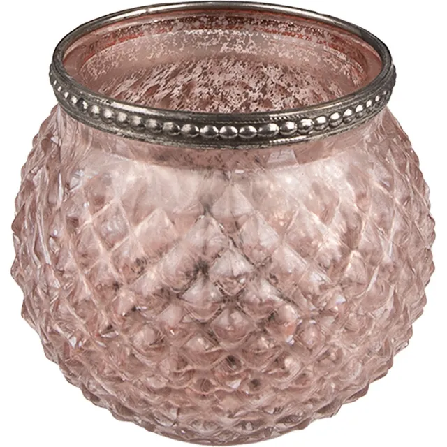 Clayre & Eef Theelichthouder Ø 10x9 cm Roze Glas