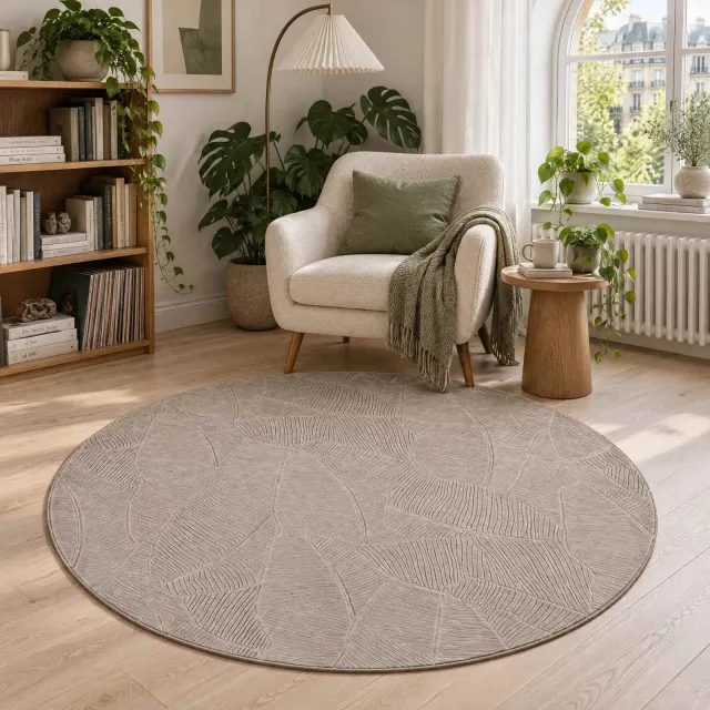vidaXL Vloerkleed IZA Beige Ø 160 cm 100% Polyester Laagpolig, foto 2