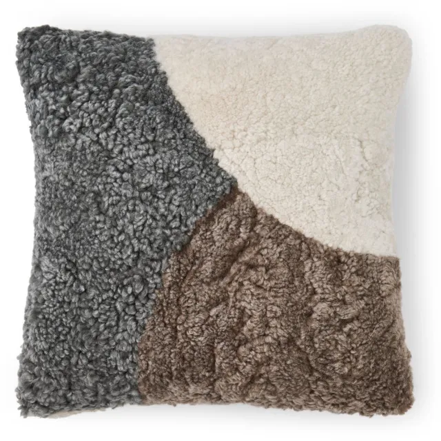 Sheepskin House Kortharig Schapenvacht Kussen - Dubbelzijdig - 46x46 cm Taupe/Graphite/Beige