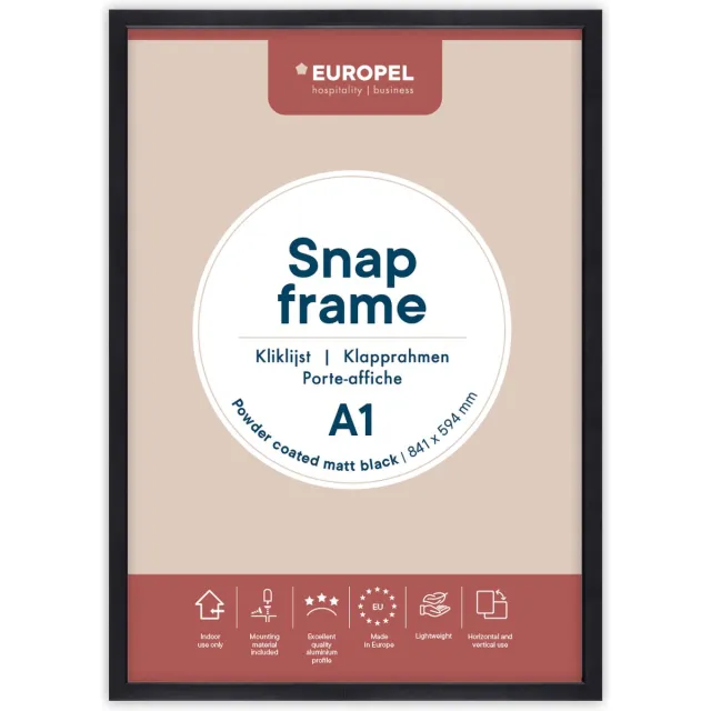 Europel Kliklijst Europel - Posterlijst - A1 - 59,4 x 84 cm - 25mm frame - Mat zwart