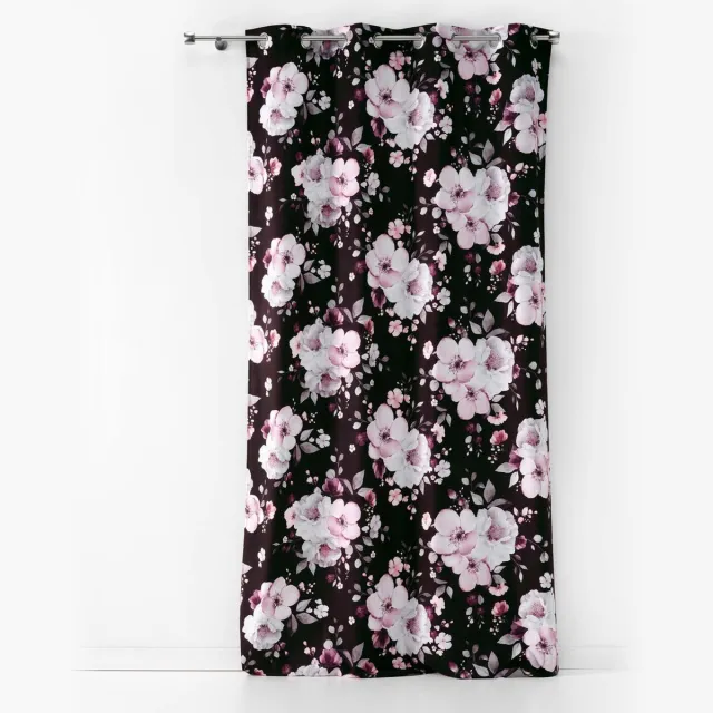 Douceur d intérieur Douceur d'intérieur Velours gordijn grote bloemen, 140 x 240 cm, 1 stuk zwart