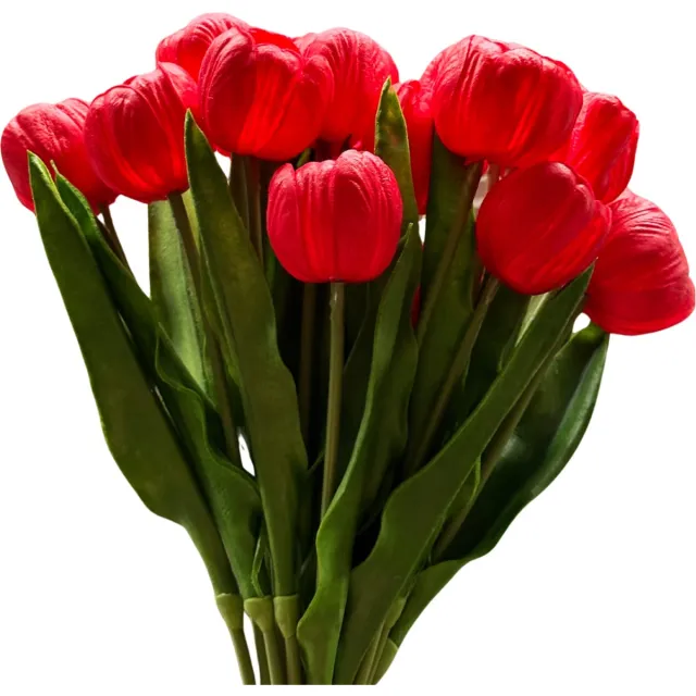 ROSIFY Kunstbloemen Nepbloemen - Kunst tulpen - Latex Bloemen - Set van 10 Kunsttulpen - 35cm - Rood