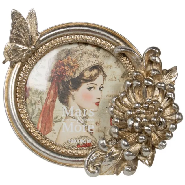 Mars & More Fotolijst rond met vlinder - zilver - 13,5 x 17,1 cm