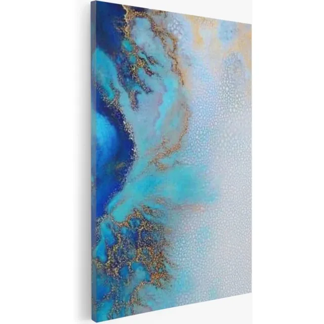 Saammp Canvas Schilderij - Goud - Blauw - Abstract - 60x90 - Foto op canvas - Wanddecoratie - Muurdecoratie Woonkamer - Slaapkamer decoratie - Canvas Print Multicolor