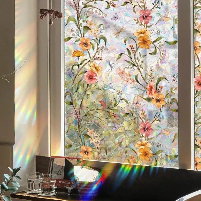 Cosensi Raamfolie bloemenmotief ondoorzichtig - Decoratieve folie voor privacy en zonwering - Kantoor en thuis - Kleurrijk