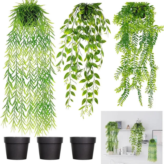 ROLLWAY 3 Stuks Kunstplanten met Potten voor Binnen en Buiten, Perfect voor Kantoor, Woonkamer en Tuin Decoratie Groen