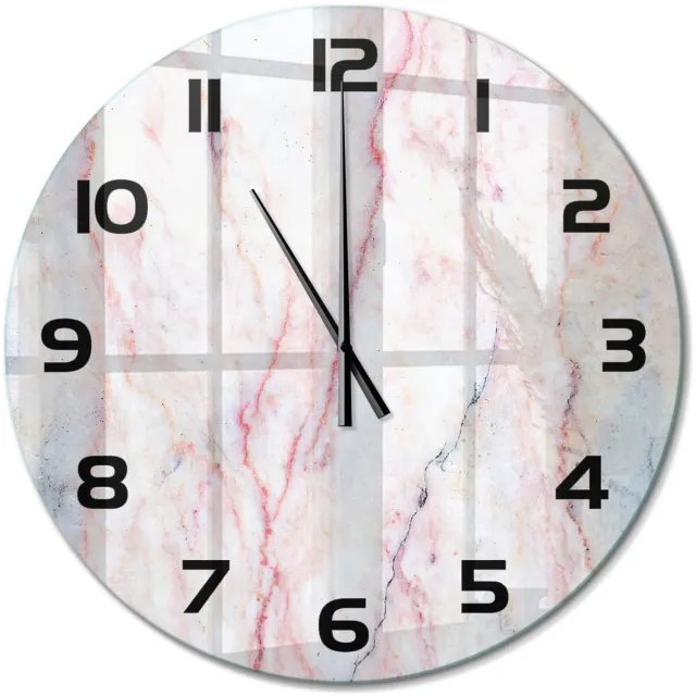 TULUP Wandklok - Marmer Glazen Wandklok Design - fi60 cm - Beige Klok Glas Met Opdruk - Zwarte handen - Ronde Klok - Wandklok Glas Met Motief - Decoratieve Glazen Klok