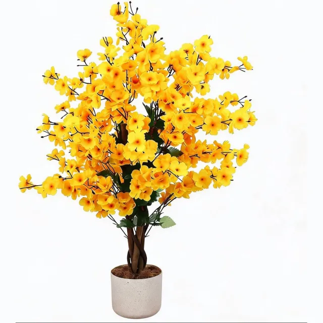 Triumpunpre Natuurgetrouwe kunst winters pruimenbloem 90cm gele bloemen polyester - onderhoudsvrije decoratie voor huis en kantoor Geel