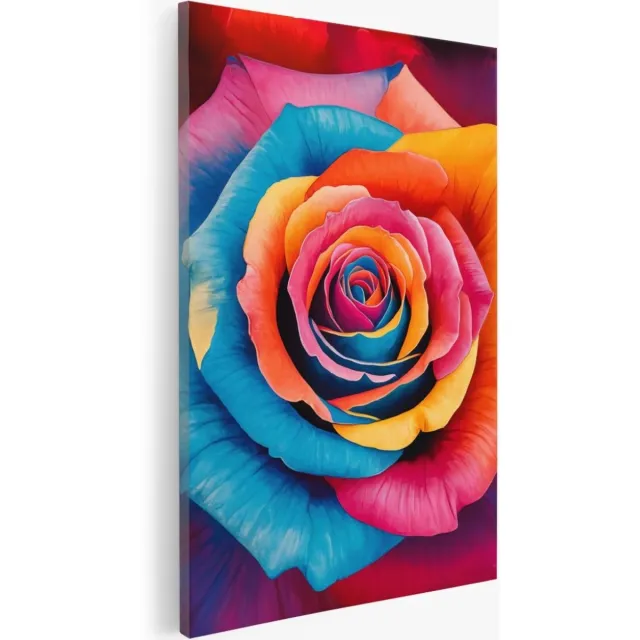 Saammp Canvas Schilderij - Gekleurde Roos - Bloemen - 60x90 - Foto op canvas - Wanddecoratie - Muurdecoratie Woonkamer - Kantoor Decoratie Multicolor