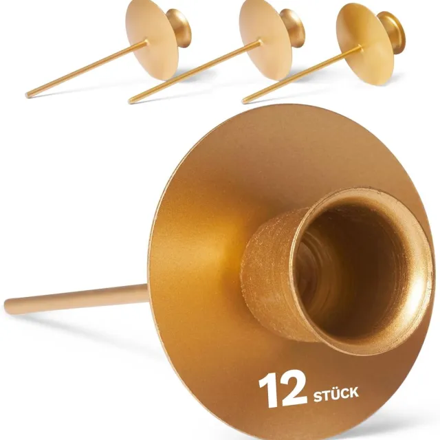 Novaliv 12x kaarsenhouder metalen stokkaarsen gouden kaarsinzet tafelkaarsen kaarsentuit metalen kaarsenhouder kaarsenspeld Adventskrans kaarsenhouder kaarsenstok kaarsenhouder voor Adventskrans