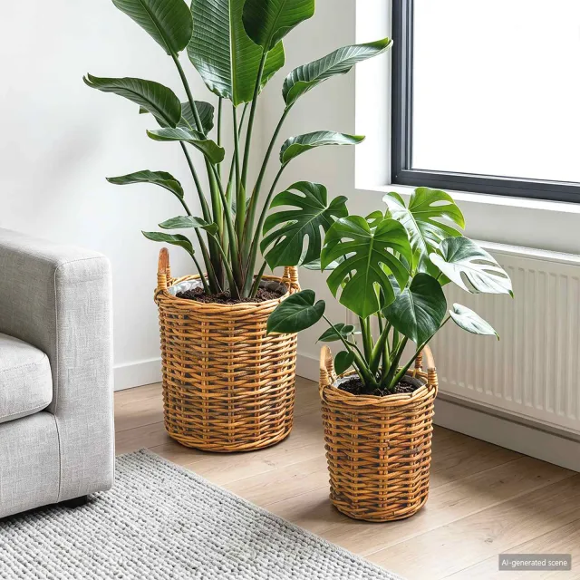 vidaXL Plantmand met opslag GENDT 2 st Natuurlijk Bruin Kubu Rattan
