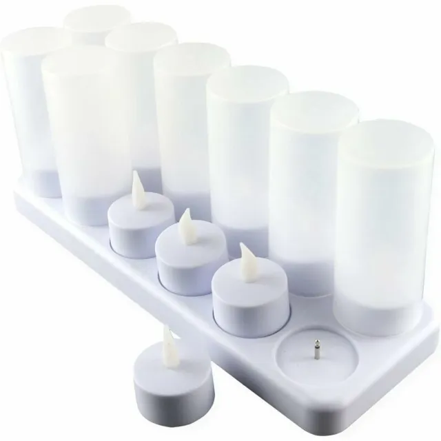 Relaxdays 12-pack oplaadbare LED-kaarsen, elektrische LED-kaarsen, flikkerende vlam met oplaadstation, decoratie voor Kerstmis, verjaardag, bruiloft, diner, votieftafel, café, bar, restaurant, hotel wit