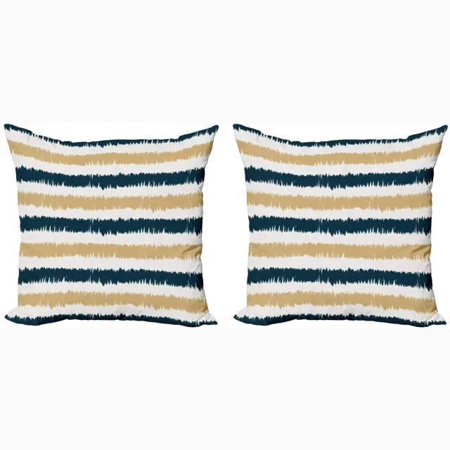 ABAKUHAUS Gestreepte Kussenhoes – Set 2x60x60 cm – Dubbelzijdig bedrukt – Rits – Petrol/Blauw-Beige Petrol Blau