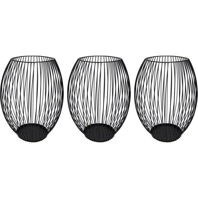 QUVIO Kaarsenhouder met frame - Kaarsenstandaard - Kaarsenhouder zwart – ø10x23 cm - Rond - Metaal - Zwart Set van 3