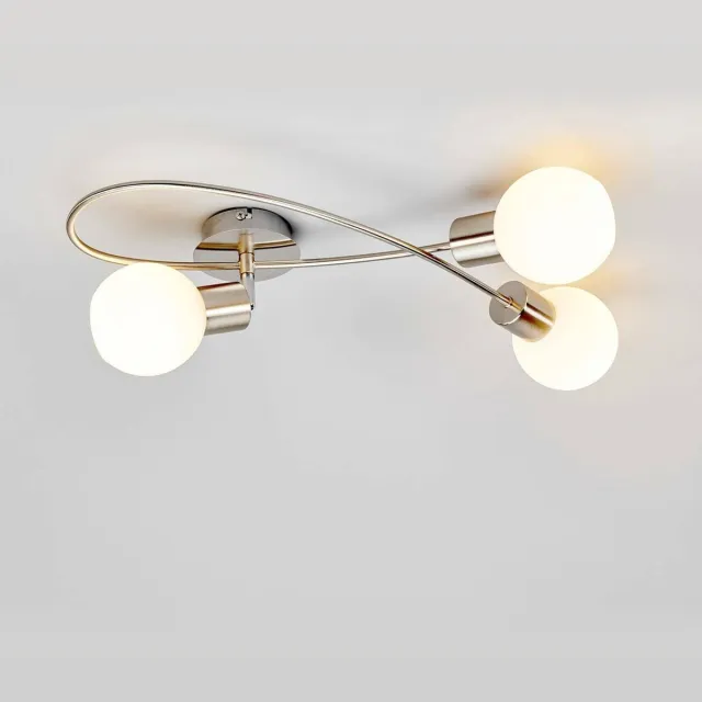 Lindby plafondlamp - 3lichts - Metaal, glas - H: 22 cm - E14 - mat nikkel, opaalwit