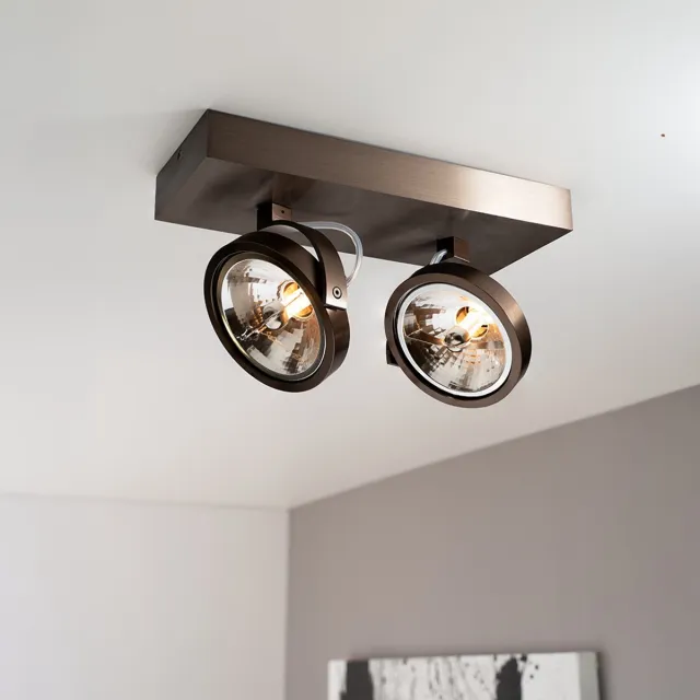 LUSENZ Saturno bronzo II by LUSENZ - 2-lichts plafondspot met kantelbare geborstelde bronzen basis en armatuur Brons