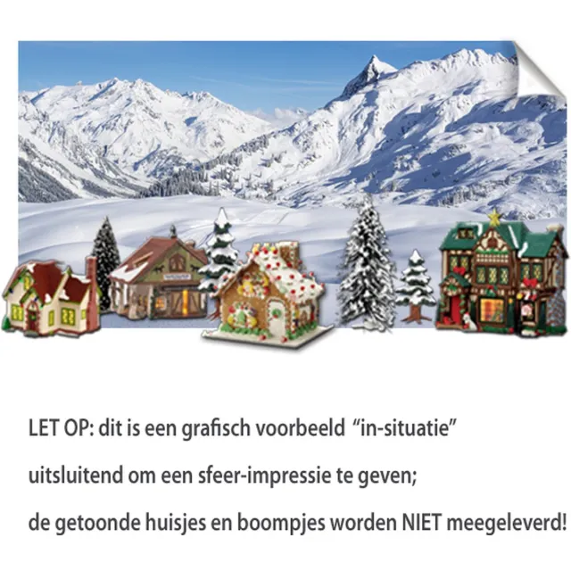 D&C Collection Kerstdorp Achtergrond - Papier - 50x100 Cm - Winterlandschap Met Bergen En Sneeuw - Winterlandschap - Kerstinterieur - Modeltreinen wit