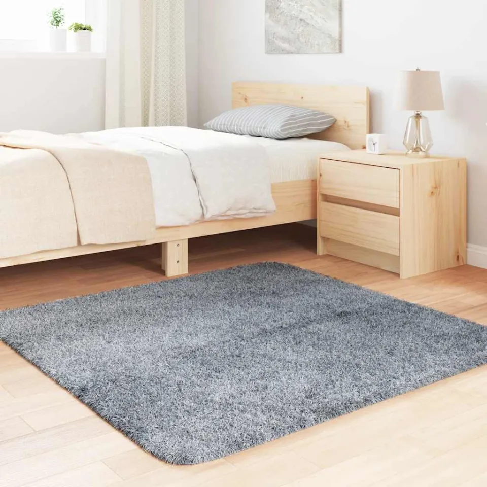 vidaXL Hoogpolig vloerkleed NAVARRA 120x120 cm polyester lichtgrijs grijs, foto 3