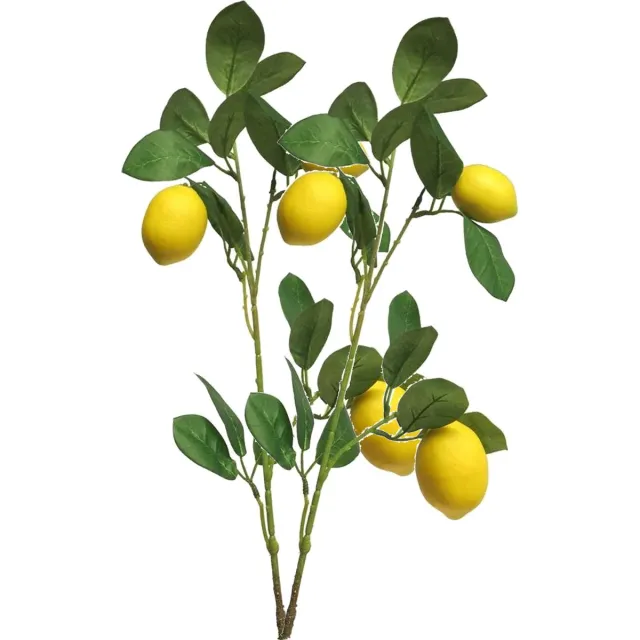 Bellatio Design Kunstbloem citrusfruit tak citroen - 5x - 74 cm - geel - losse steel - Kunst zijdebloemen