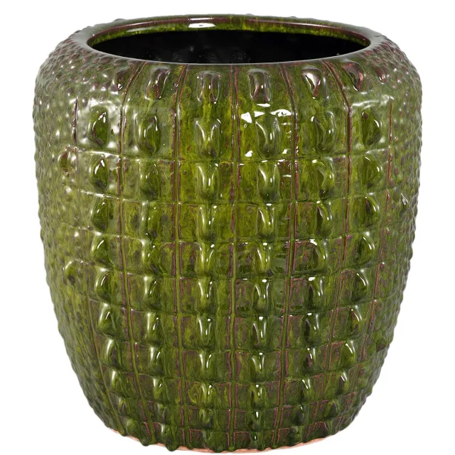 PTMD Crocco Dark Green Ceramic Round Pot Croco PatternL Groen
