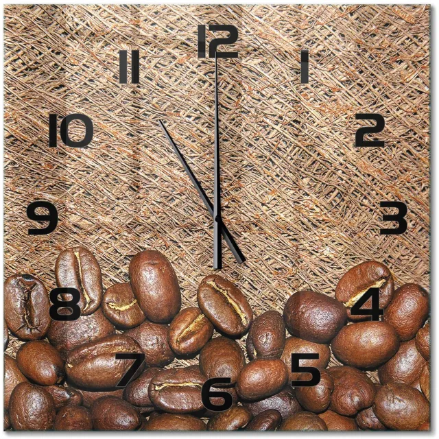 TULUP Wandklok - Koffiebonen Gekleurde Glazen Klok - 60x60 cm - Bruin Glazen Klok Met Print - Zwarte handen - Vierkante Klok - Moderne Wandklok Glas - Wandklok Glas Decoratie