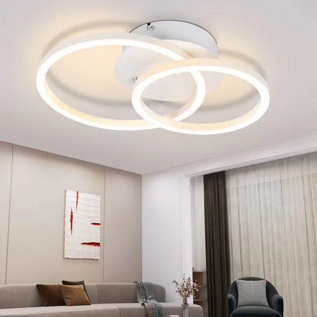 NETTLIFE Plafondlamp LED - Wit - Ringe Design - 2-Lichts - Moderne Plafondverlichting - 3000K Warm Wit Licht - Metaal - 24W Woonkamerlamp - voor Keuken| Gang | Slaafkamer | Hal