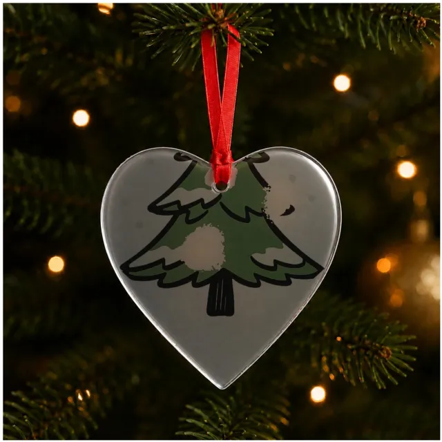 Mr Cadeautjes Glazen hart small - design Een speelse winterboom opgebouwd uit losse penseelstreken en | cadeau Wit