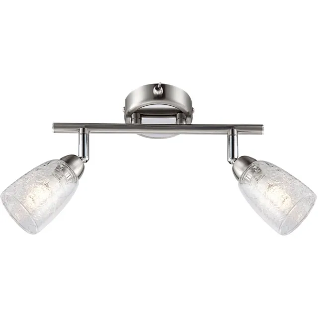 Globo Plafondlamp Spotlamp Woonkamerlamp, 2 vlammen Spots beweegbaar, chroom nikkel mat zilver, 2x G9 3W 300Lm warm wit, LxBxH 25x6x11cm